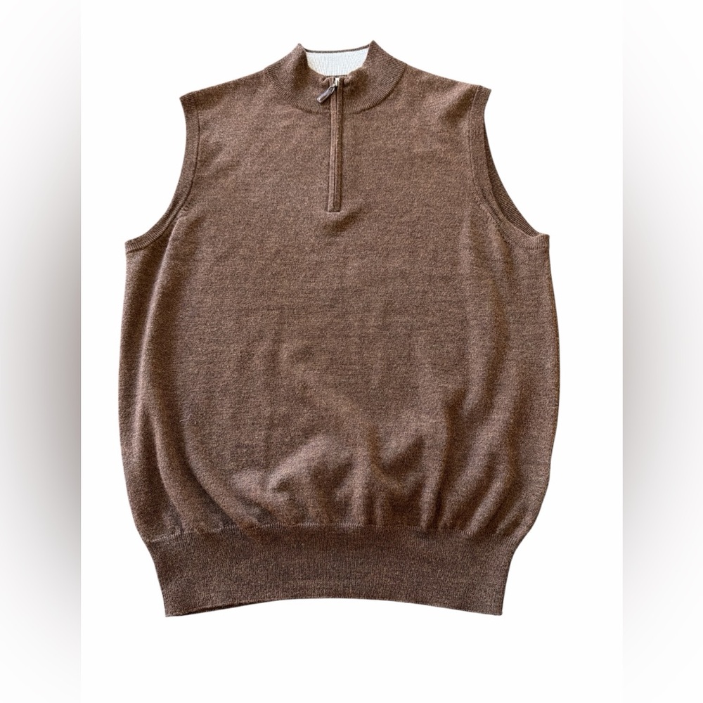 Men's Peter Millar  Brown Sleeveless Merino Wool Sweater Size M
